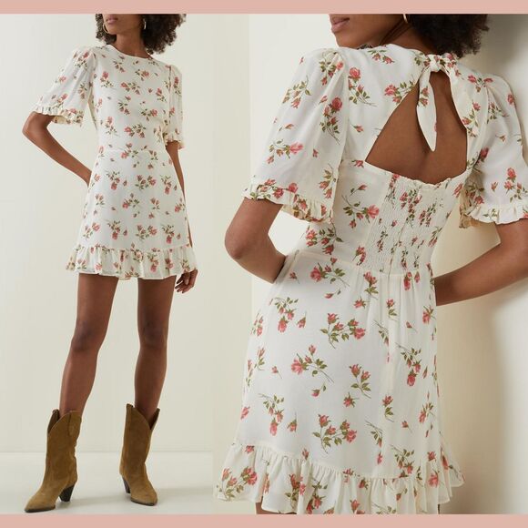 NWD $218 Reformation [ 6 ] Alaina Floral Cutout Flitter Sleeve Mini‎ Dress 6333 - Picture 2 of 16